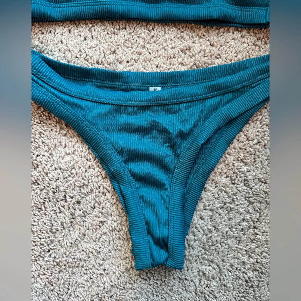 NWT Zaful Teal Ribbed Bikini Set